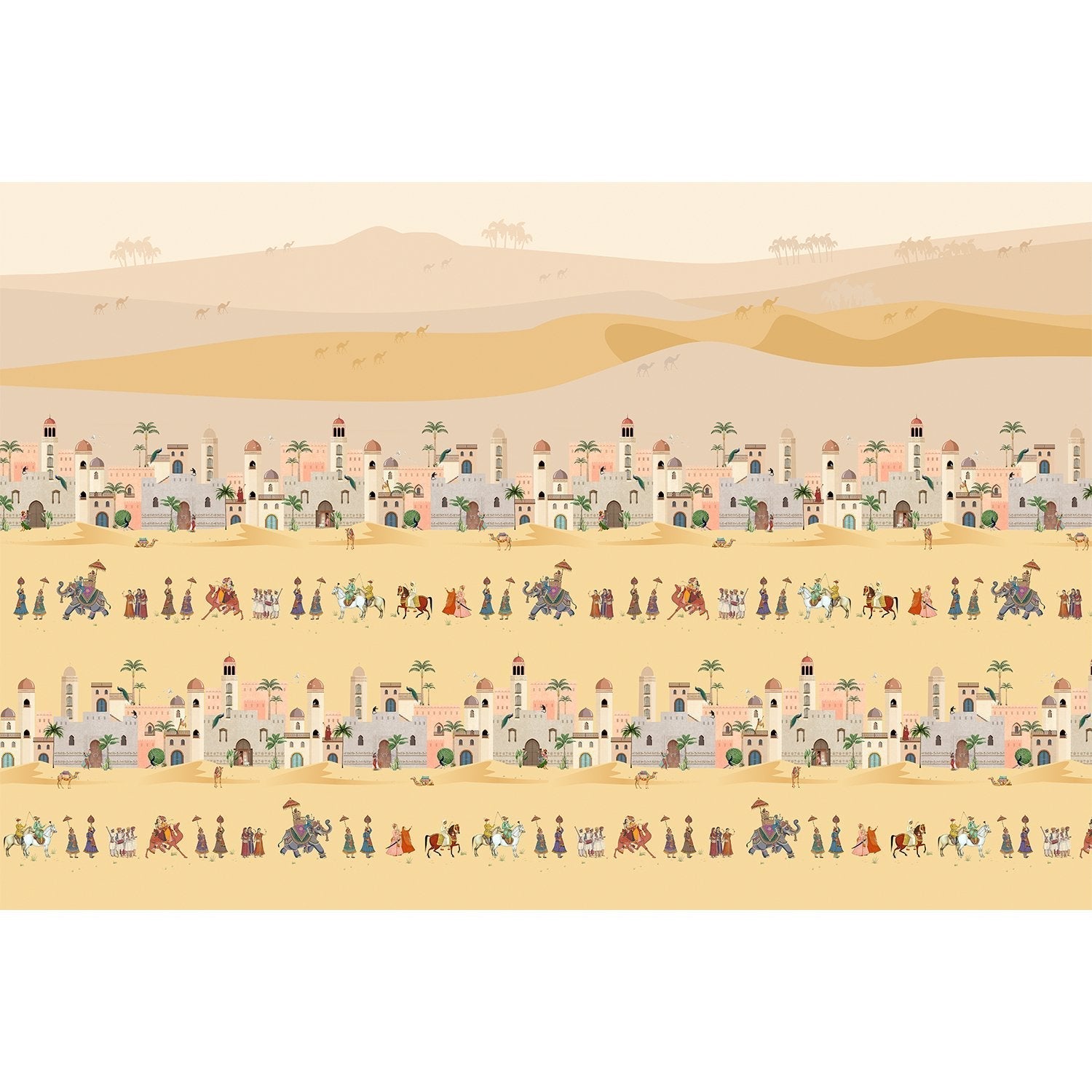 "Ornate lea mughal caravan desert scene wallpaper mural-equal final"