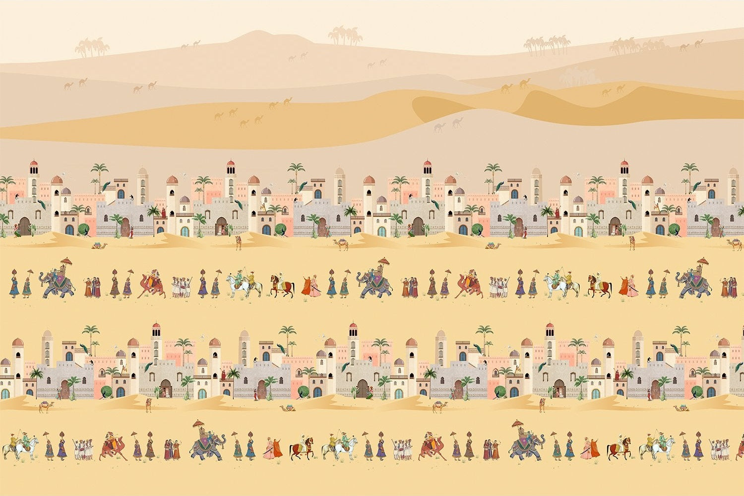 "Ornate lea mughal caravan desert scene wallpaper mural-inequal final"