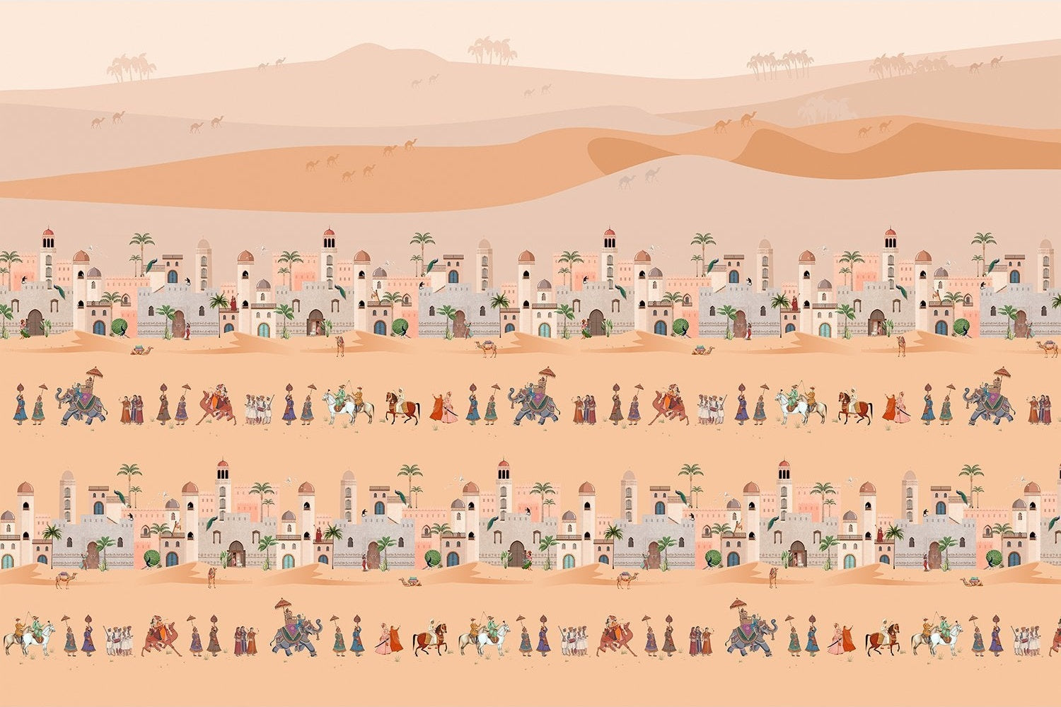 "Ornate lea mughal caravan desert scene wallpaper mural-inequal final"