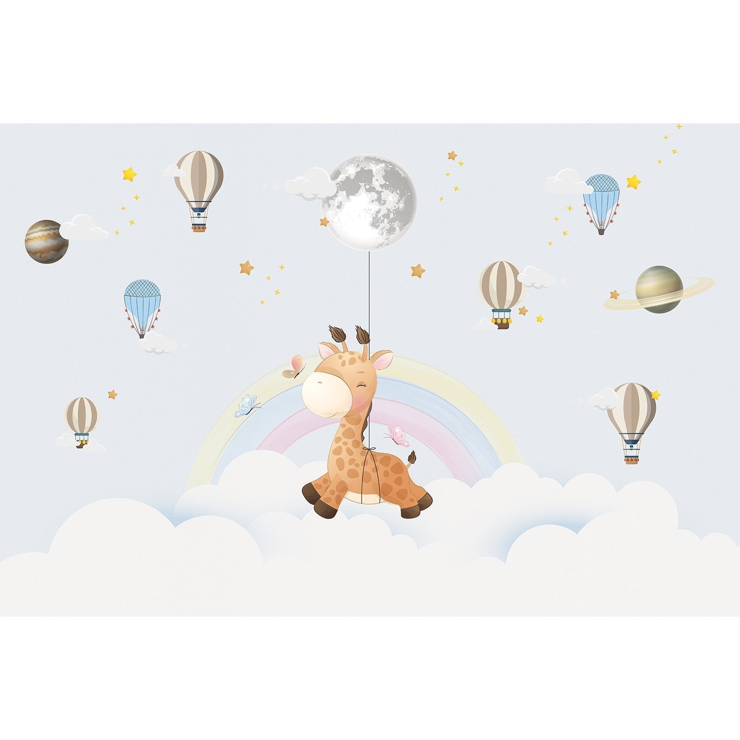 Dreamy giraffe hot air balloon lea - kids wallpaper mural-equal final