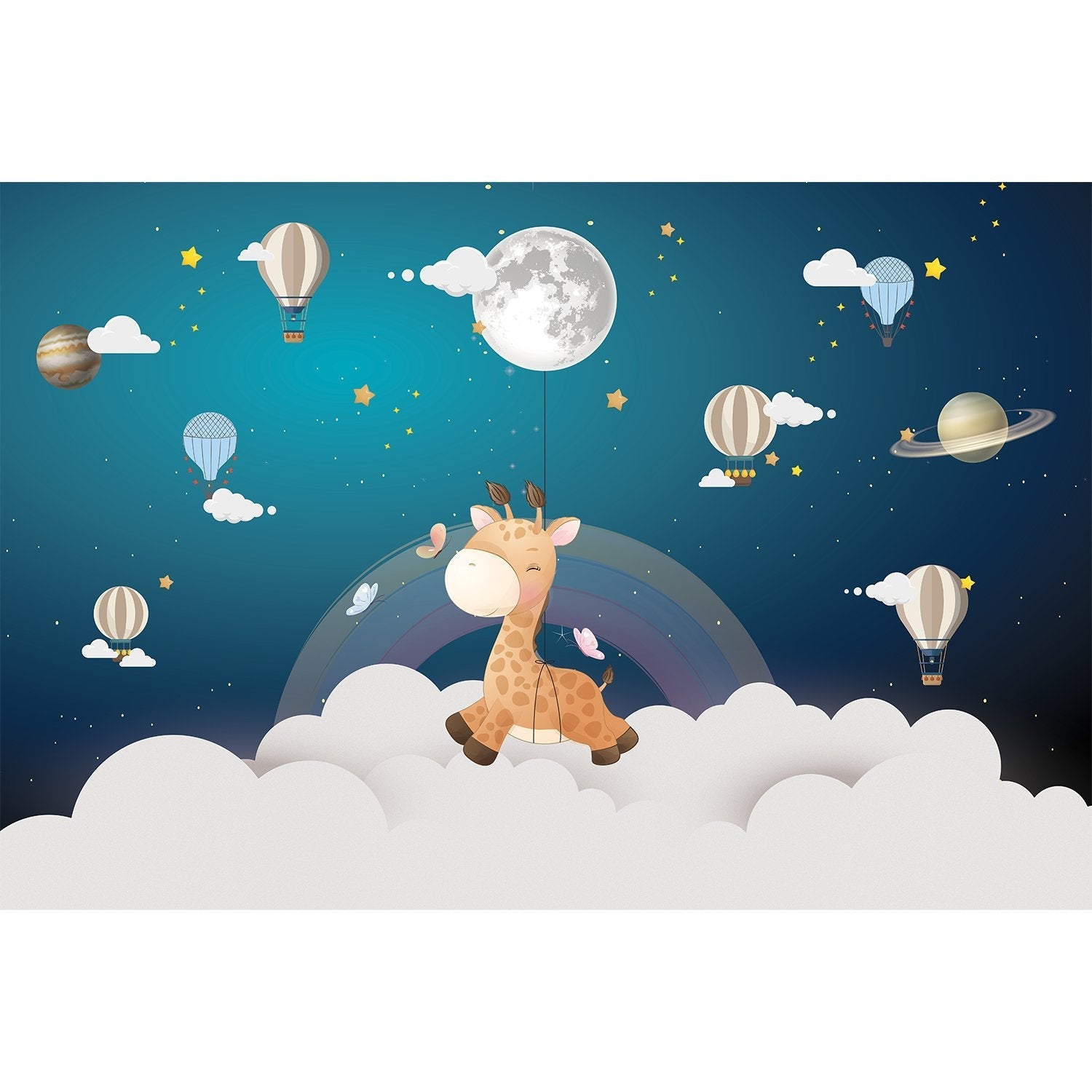 Dreamy giraffe hot air balloon lea - kids wallpaper mural-equal final