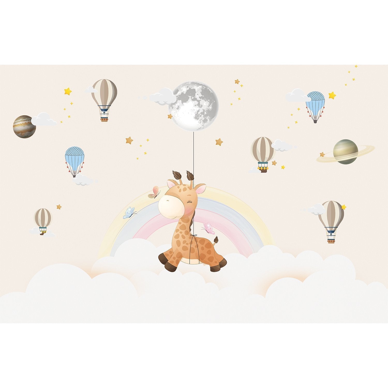 Dreamy giraffe hot air balloon lea - kids wallpaper mural-equal final
