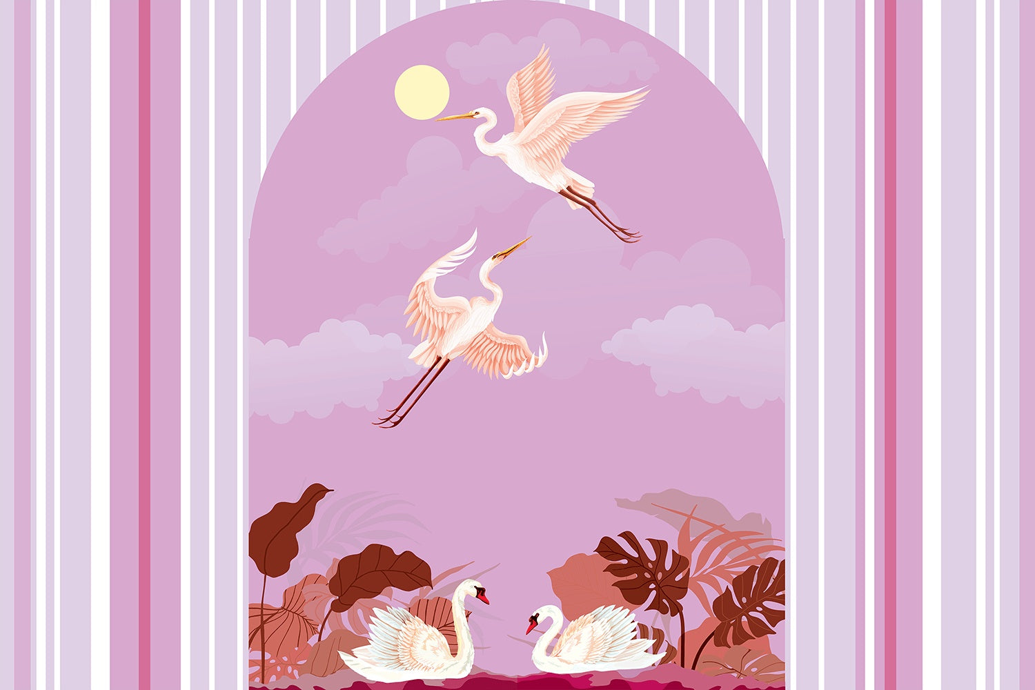 Moonlit swan elegance lea - "peace and serenity" wallpaper mural-inequal final