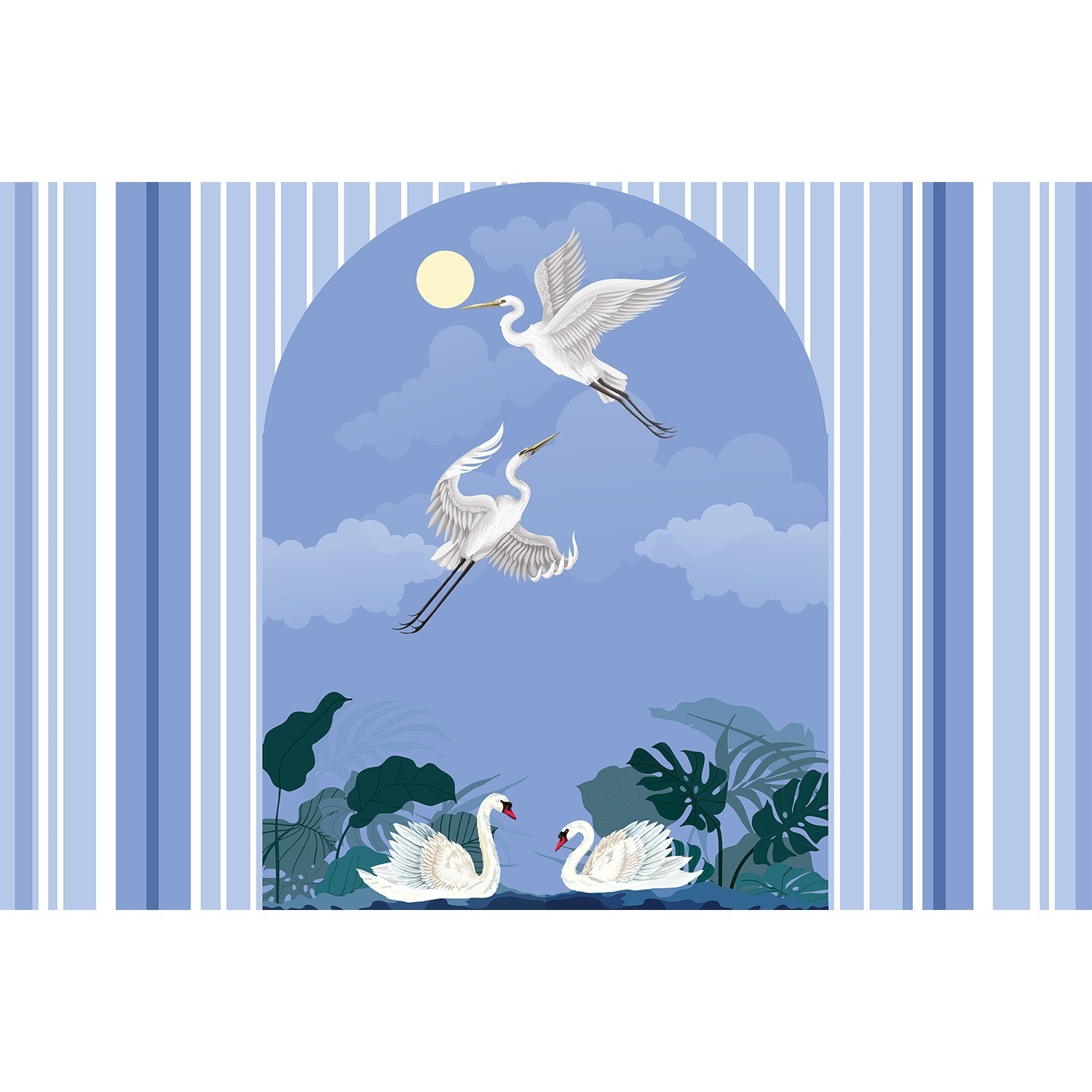Moonlit swan elegance lea - "peace and serenity" wallpaper mural-equal final