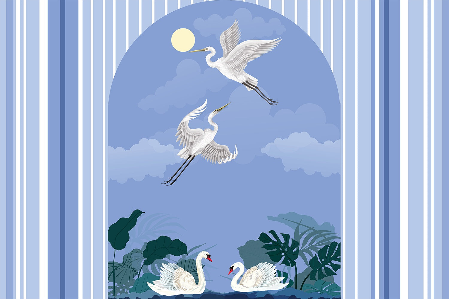Moonlit swan elegance lea - "peace and serenity" wallpaper mural-inequal final