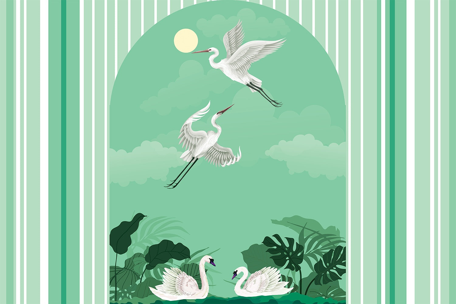 Moonlit swan elegance lea - "peace and serenity" wallpaper mural-inequal final