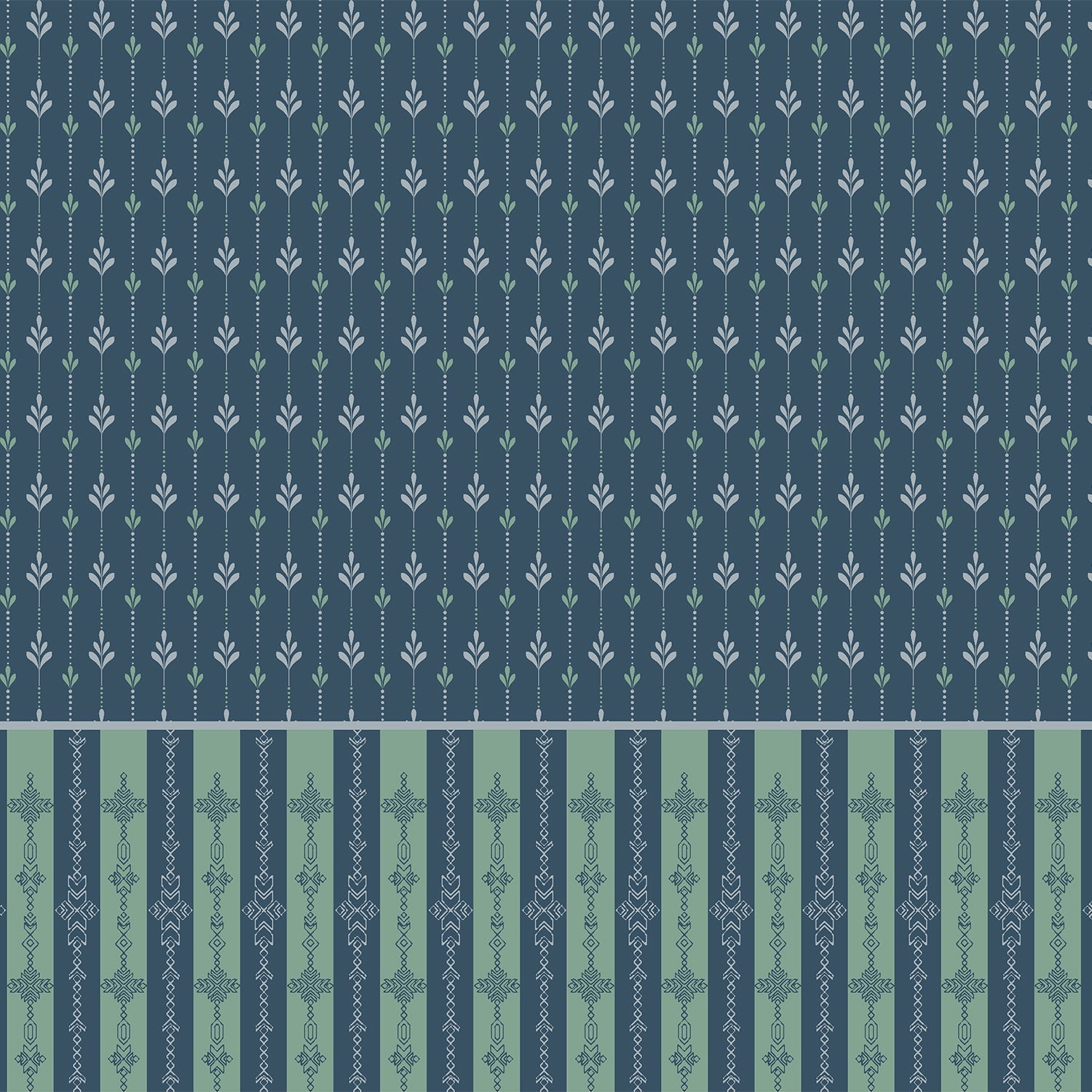 Vertical arrow motifs and stripes in deep green with modern floating shelves and furniture - view 14 - final