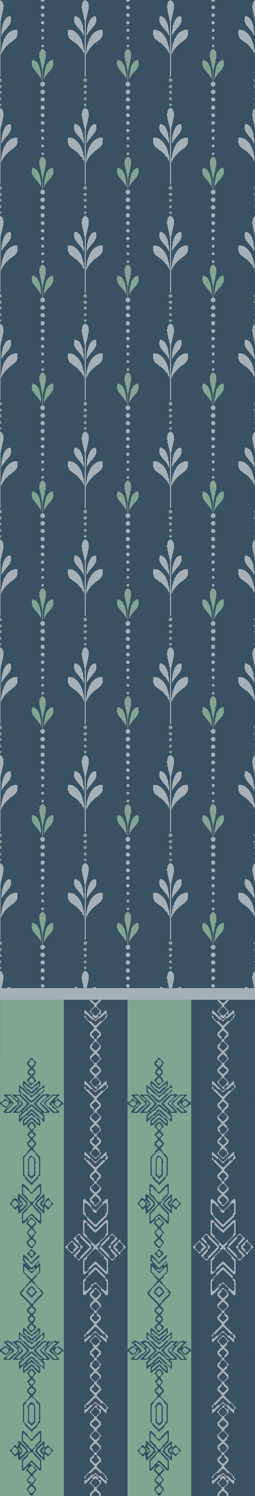 Vertical arrow motifs and stripes in deep green with modern floating shelves and furniture - view 16 - repeat-original - final