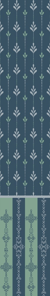 Vertical arrow motifs and stripes in deep green with modern floating shelves and furniture - view 17 - repeat-small - final