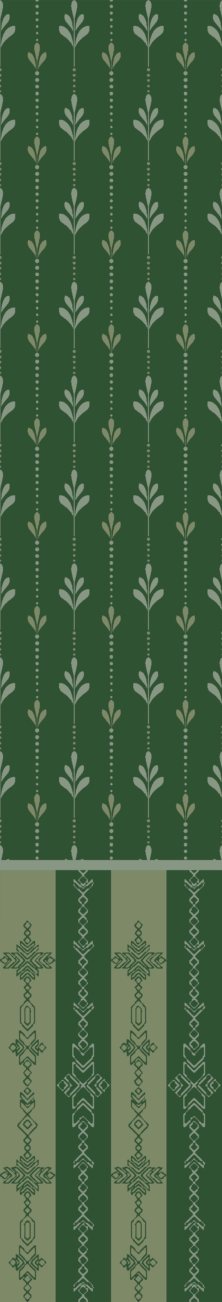 Vertical arrow motifs and stripes in deep green with modern floating shelves and furniture - view 6 - repeat-original - final