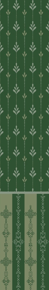 Vertical arrow motifs and stripes in deep green with modern floating shelves and furniture - view 7 - repeat-small - final