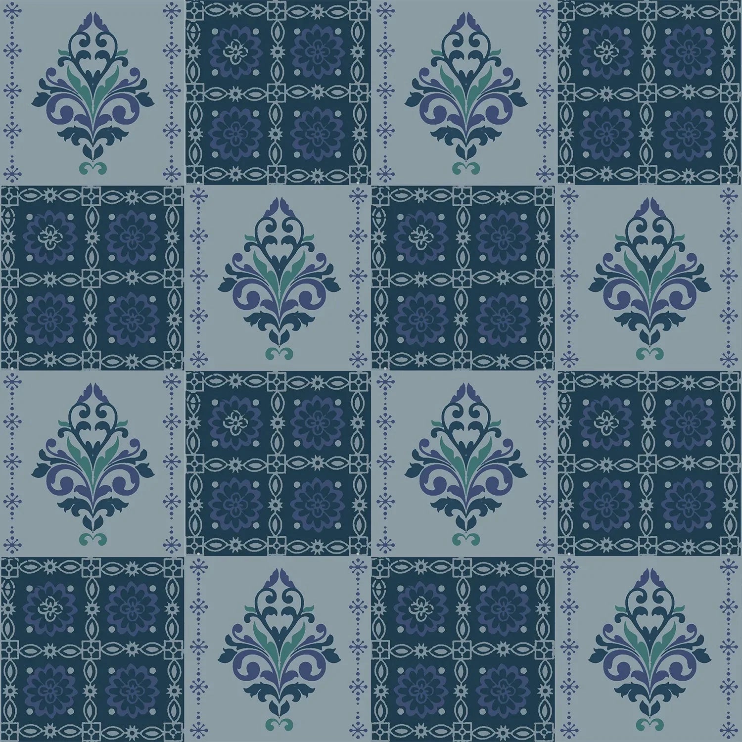 Alternating green damask medallions in checkerboard layout with ornate Victorian style decorative elements - view 10 - final