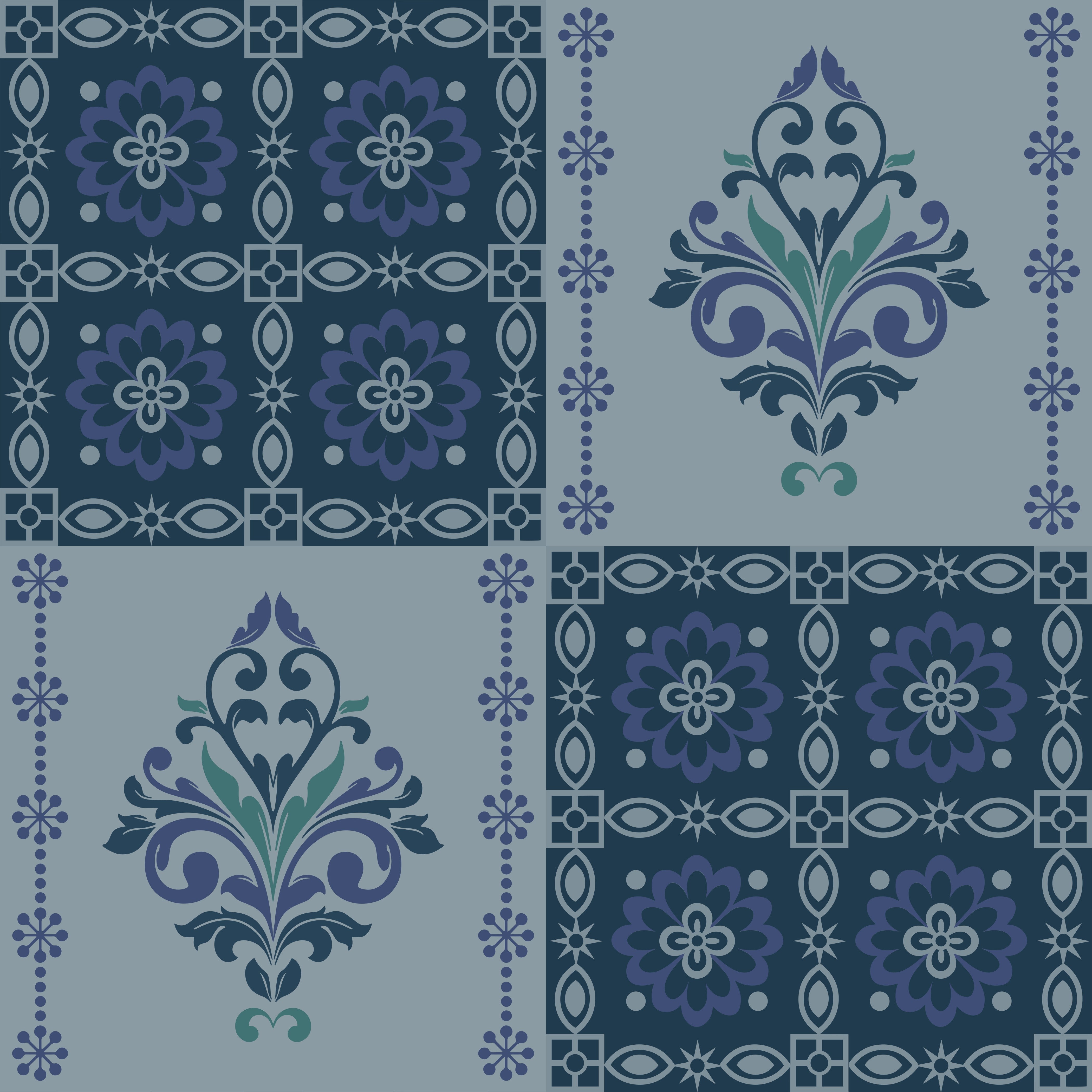 Alternating green damask medallions in checkerboard layout with ornate Victorian style decorative elements - view 13 - repeat-original - final