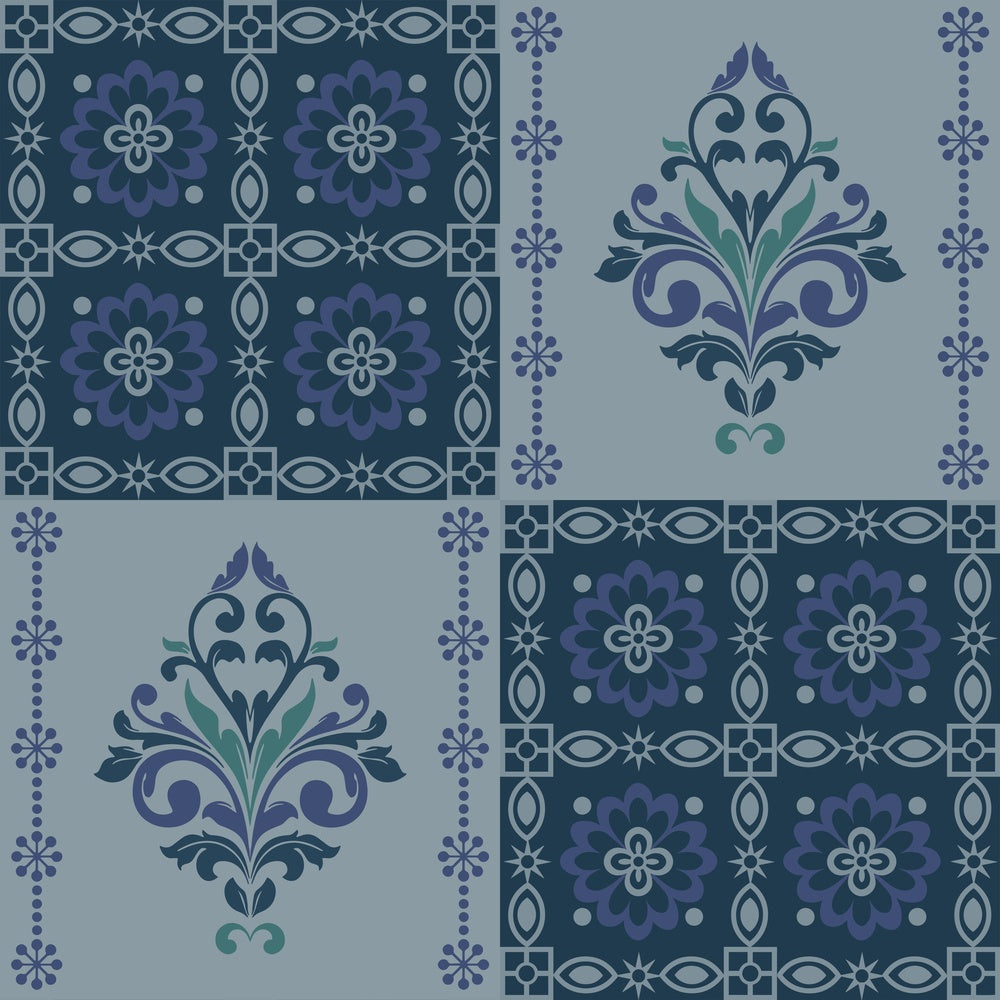 Alternating green damask medallions in checkerboard layout with ornate Victorian style decorative elements - view 14 - repeat-small - final