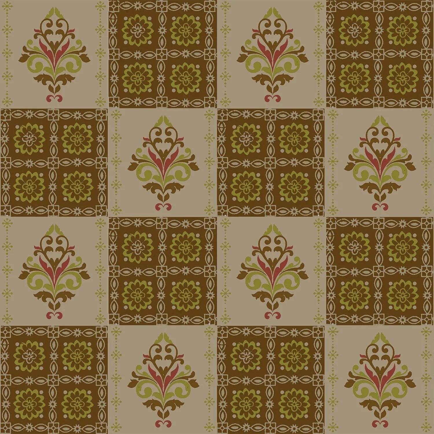 Alternating green damask medallions in checkerboard layout with ornate Victorian style decorative elements - view 16 - final