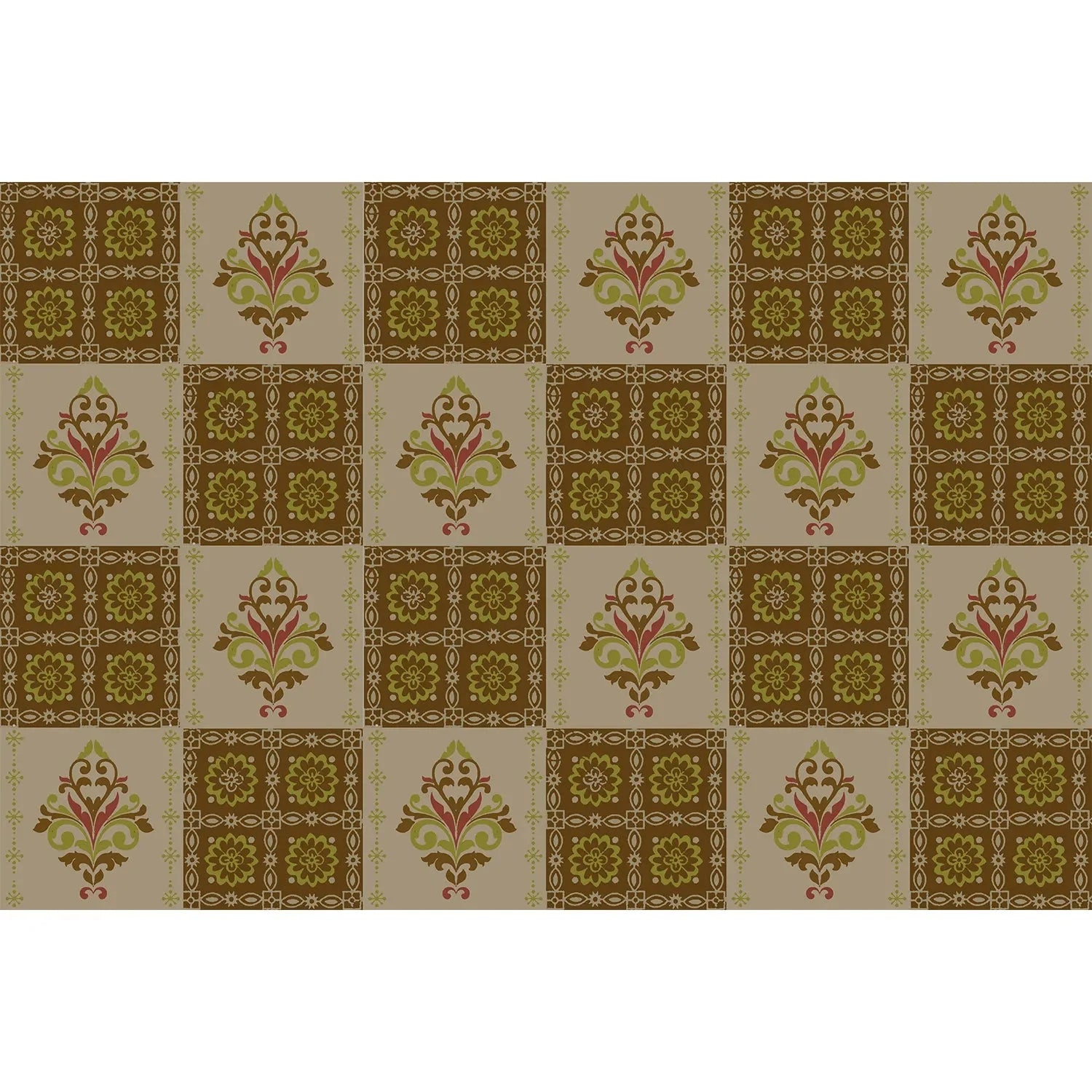 Alternating green damask medallions in checkerboard layout with ornate Victorian style decorative elements - view 18 - final