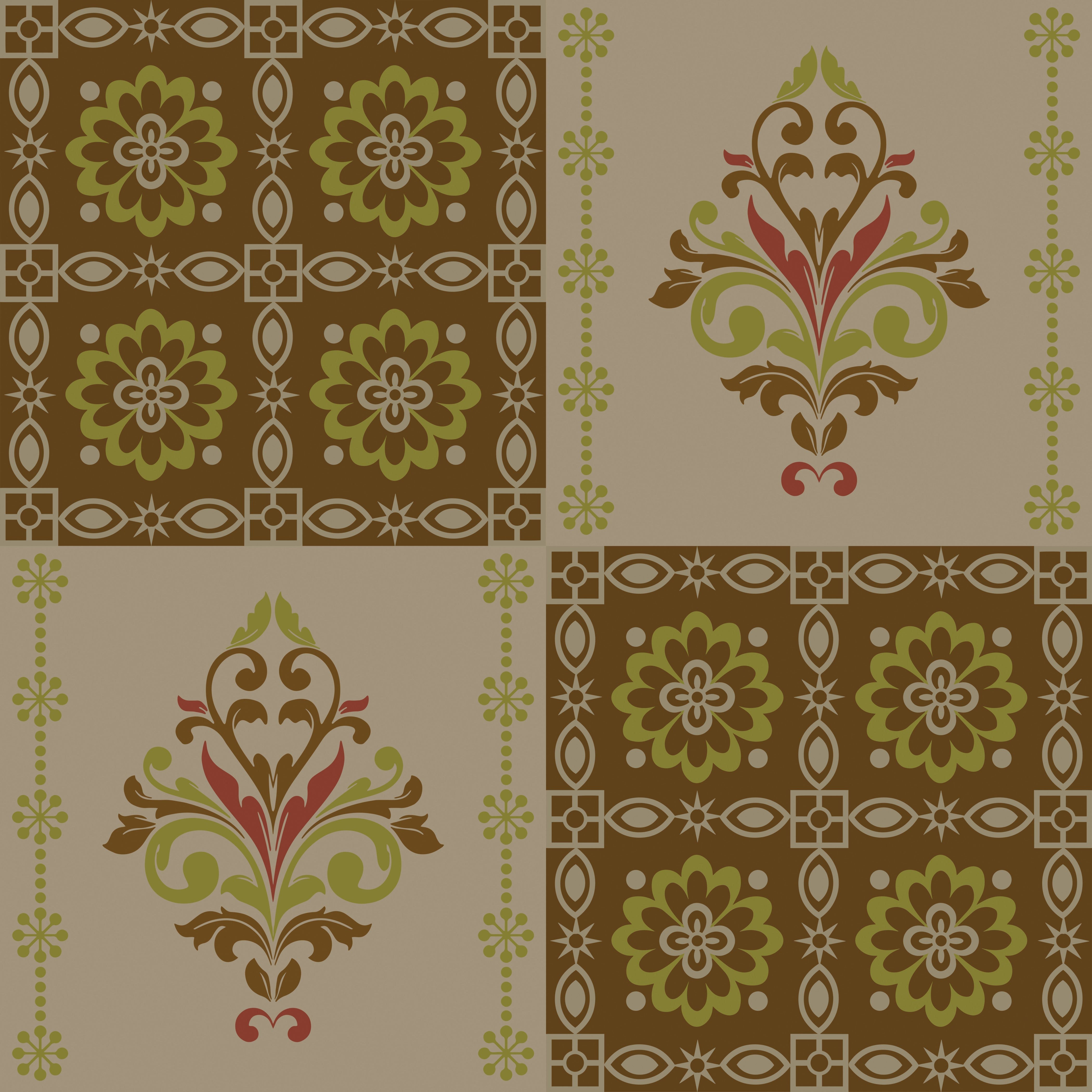 Alternating green damask medallions in checkerboard layout with ornate Victorian style decorative elements - view 19 - repeat-original - final