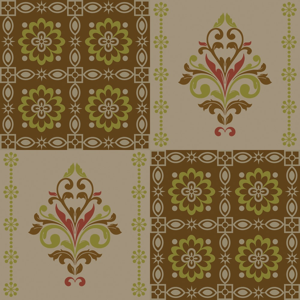 Alternating green damask medallions in checkerboard layout with ornate Victorian style decorative elements - view 20 - repeat-small - final