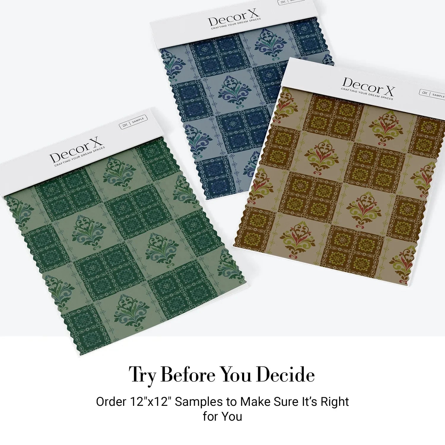 Alternating green damask medallions in checkerboard layout with ornate Victorian style decorative elements - view 26 - final all-groups samples