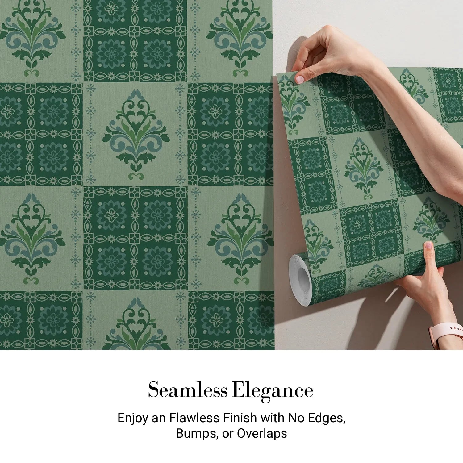 Alternating green damask medallions in checkerboard layout with ornate Victorian style decorative elements - view 4 - final