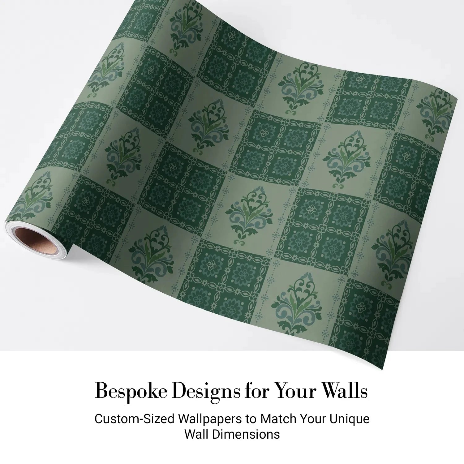 Alternating green damask medallions in checkerboard layout with ornate Victorian style decorative elements - view 5 - final