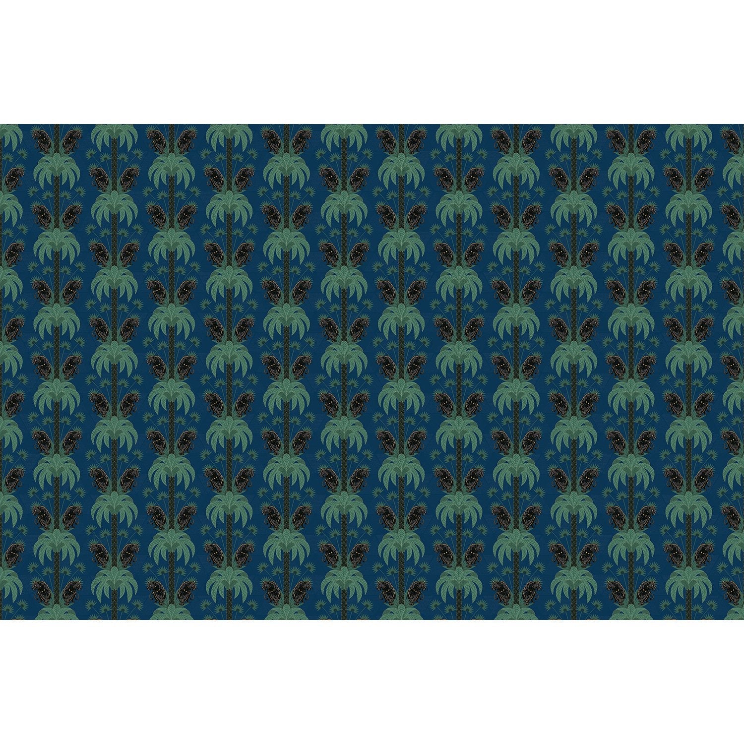 Dark emerald palm fronds arranged in elegant damask style repeat on black background - view 11 - final