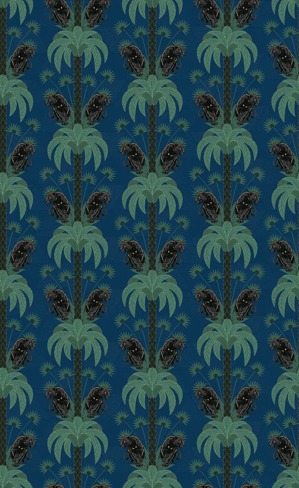 Dark emerald palm fronds arranged in elegant damask style repeat on black background - view 12 - repeat-original - final