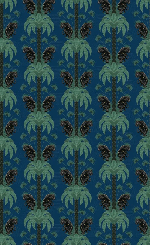 Dark emerald palm fronds arranged in elegant damask style repeat on black background - view 13 - repeat-small - final
