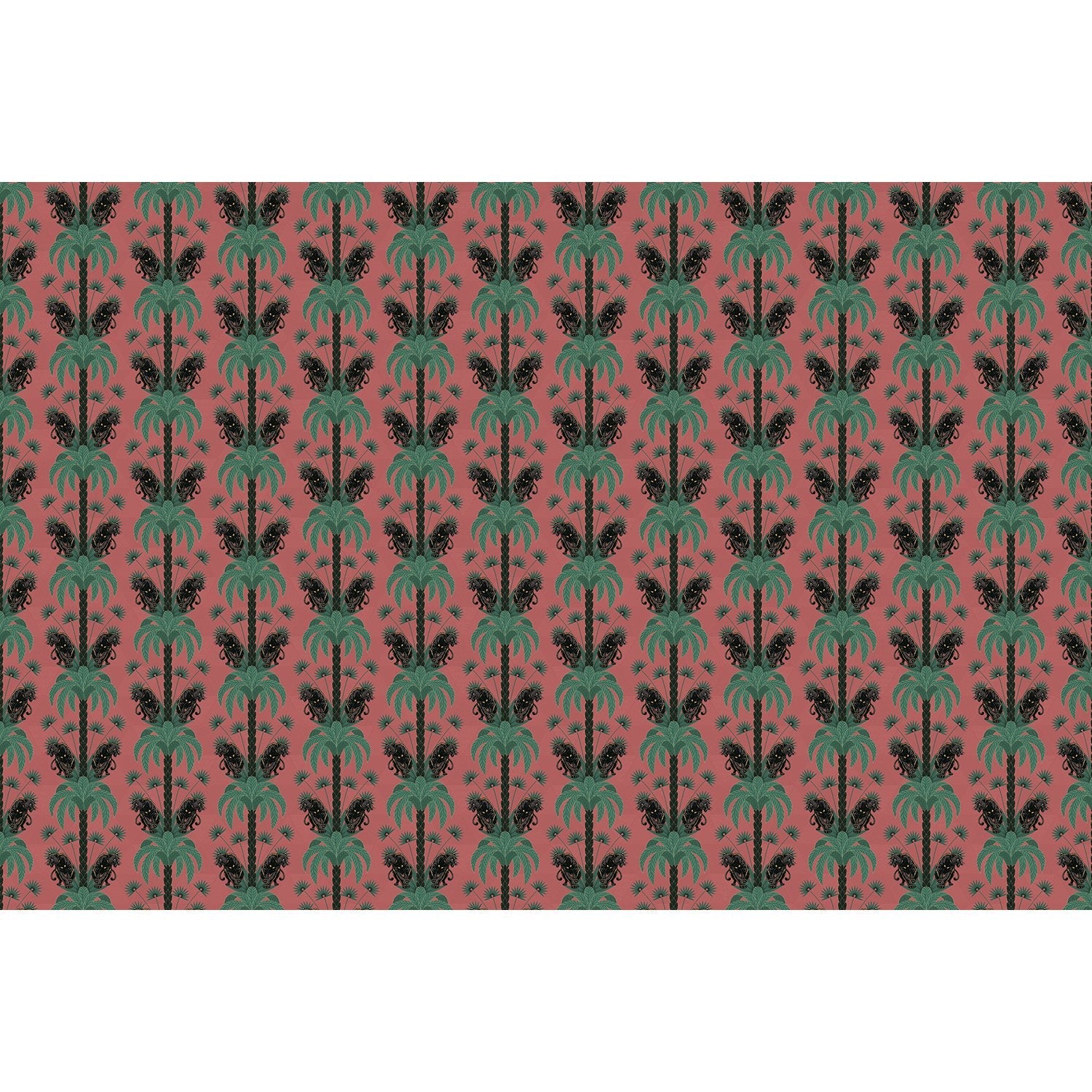 Dark emerald palm fronds arranged in elegant damask style repeat on black background - view 21 - final