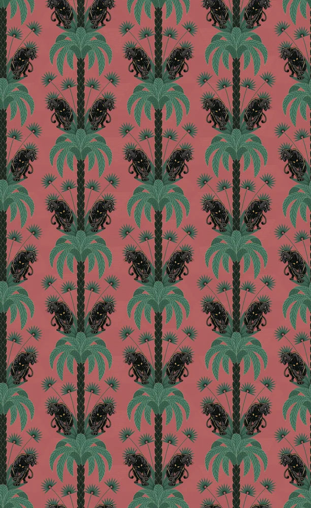 Dark emerald palm fronds arranged in elegant damask style repeat on black background - view 22 - repeat-original - final