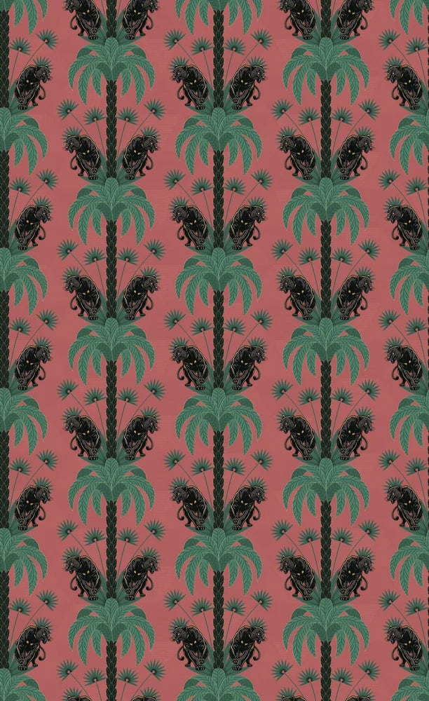 Dark emerald palm fronds arranged in elegant damask style repeat on black background - view 23 - repeat-small - final