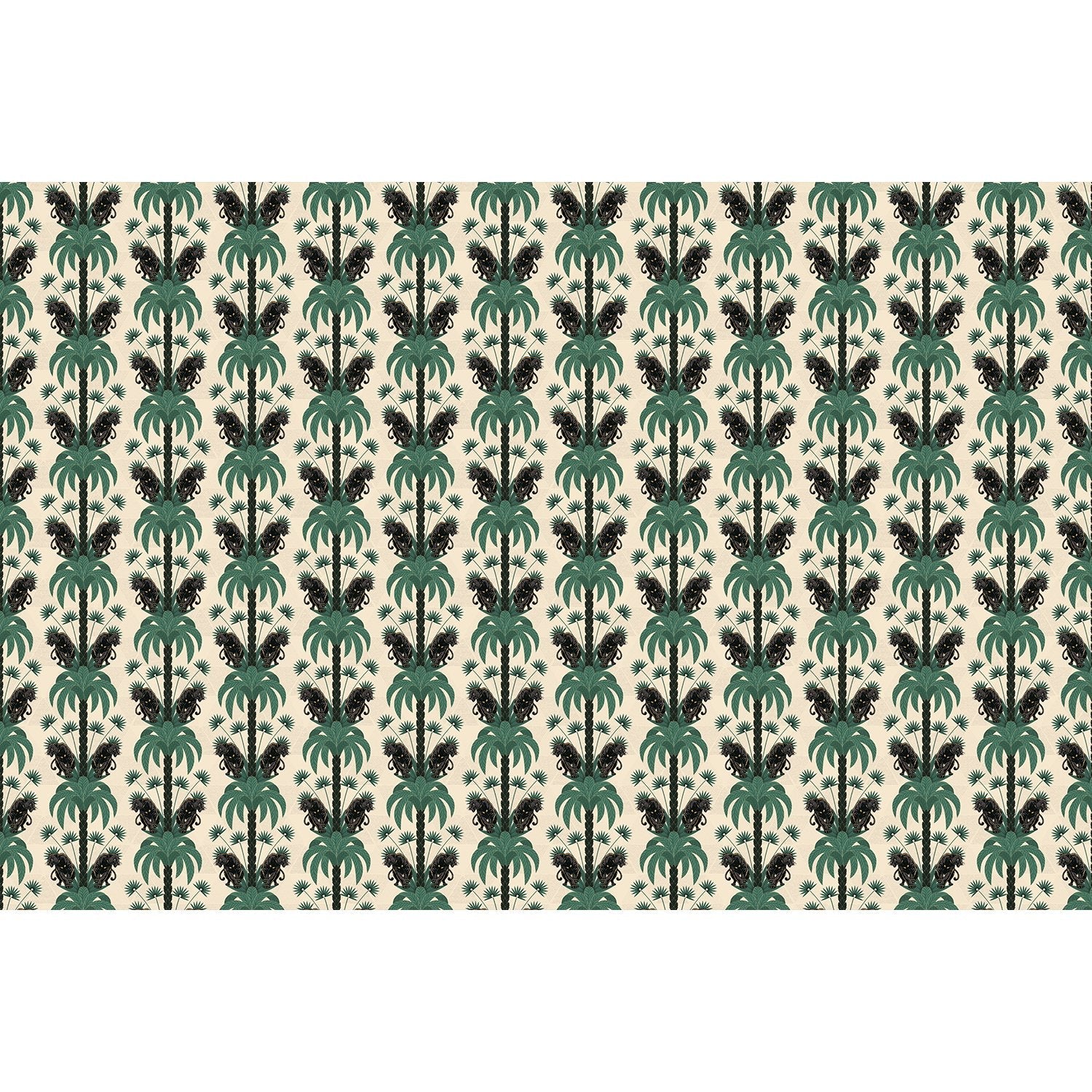 Dark emerald palm fronds arranged in elegant damask style repeat on black background - view 26 - final
