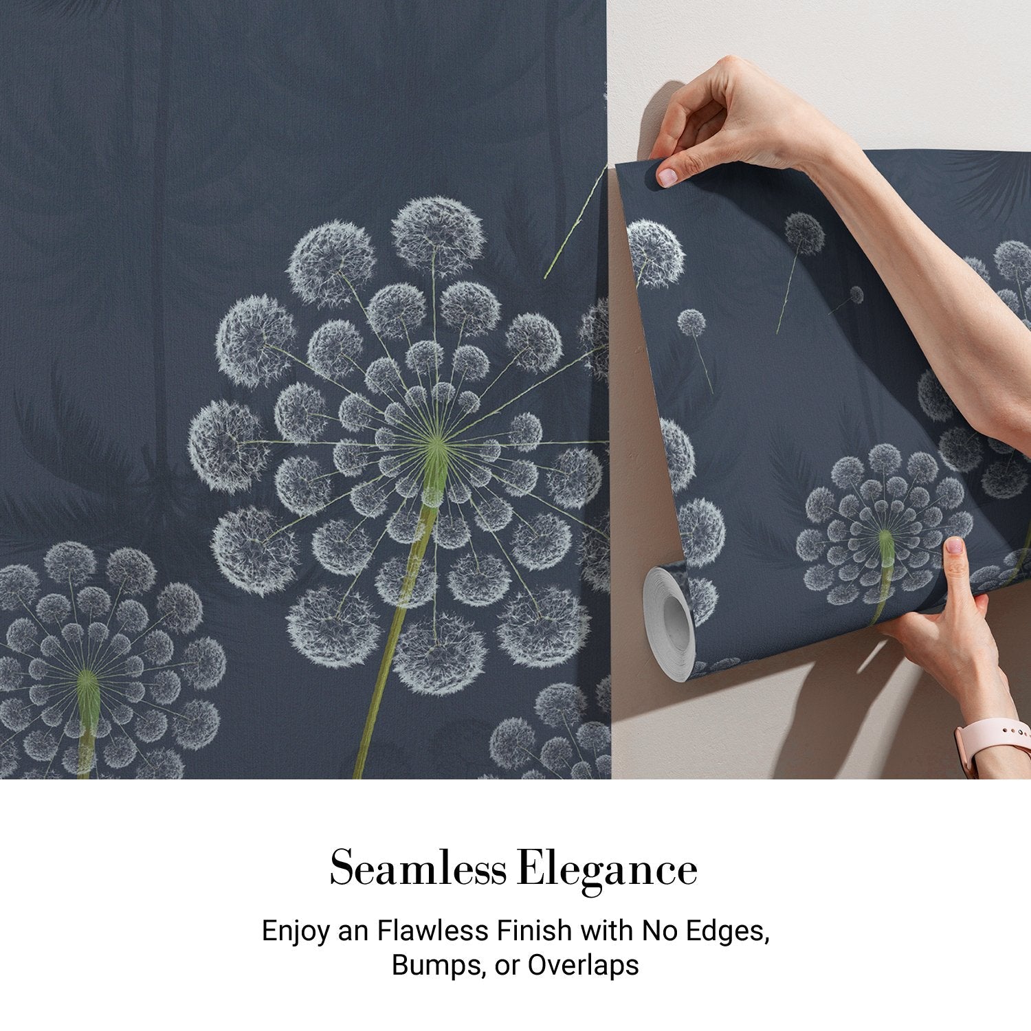 Stylized white dandelion flowers with spherical seedheads against deep emerald green background - view 9 - final