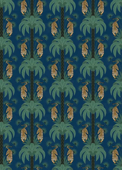 Repeating emerald green palm trees with golden tigers create luxurious tropical damask pattern - view 11 - repeat-original - final