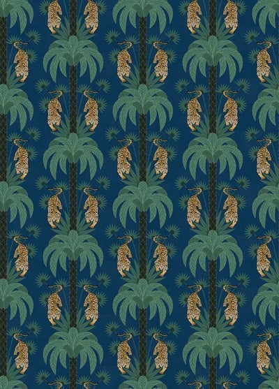 Repeating emerald green palm trees with golden tigers create luxurious tropical damask pattern - view 12 - repeat-small - final