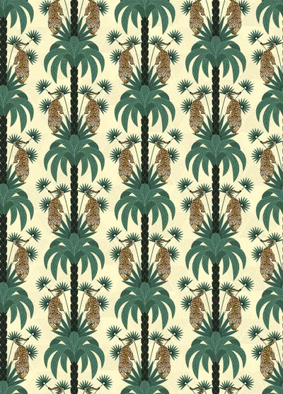 Repeating emerald green palm trees with golden tigers create luxurious tropical damask pattern - view 26 - repeat-original - final