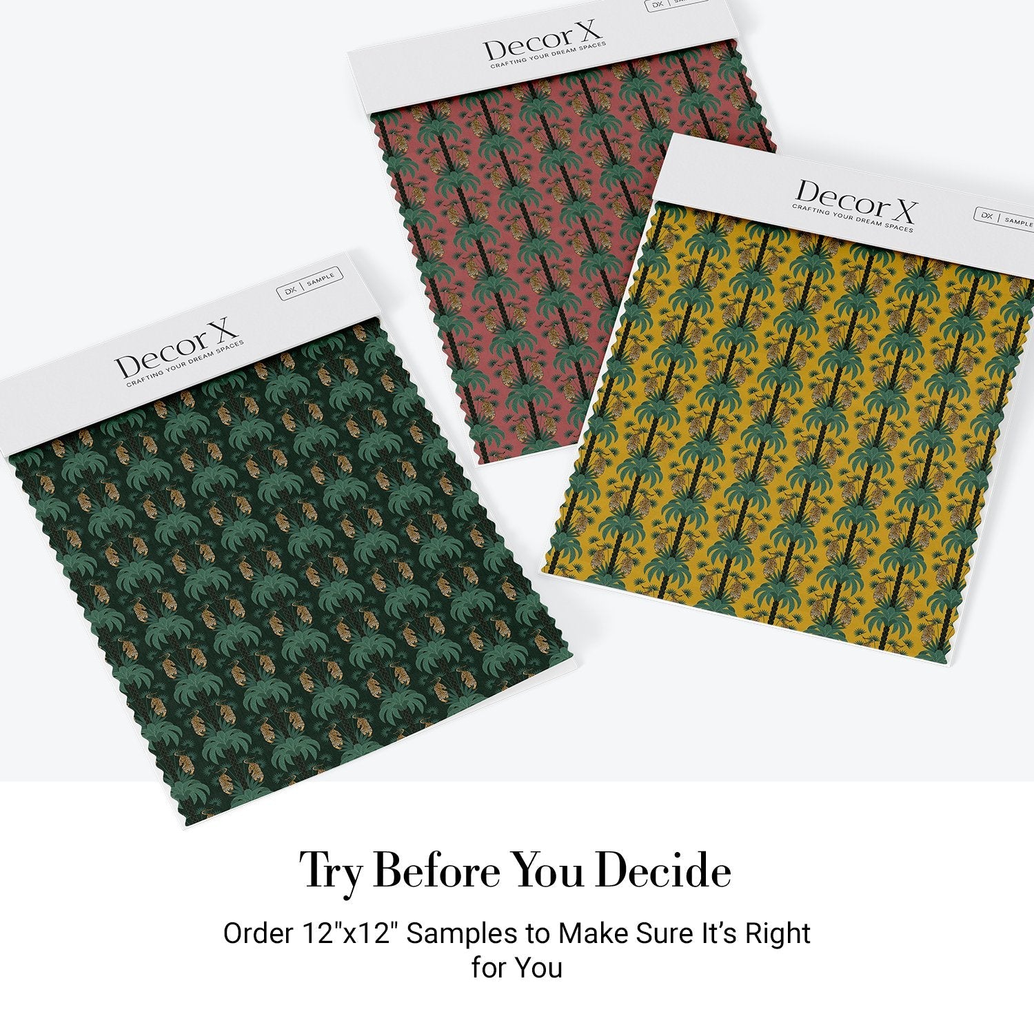 Repeating emerald green palm trees with golden tigers create luxurious tropical damask pattern - view 29 - final all-groups samples