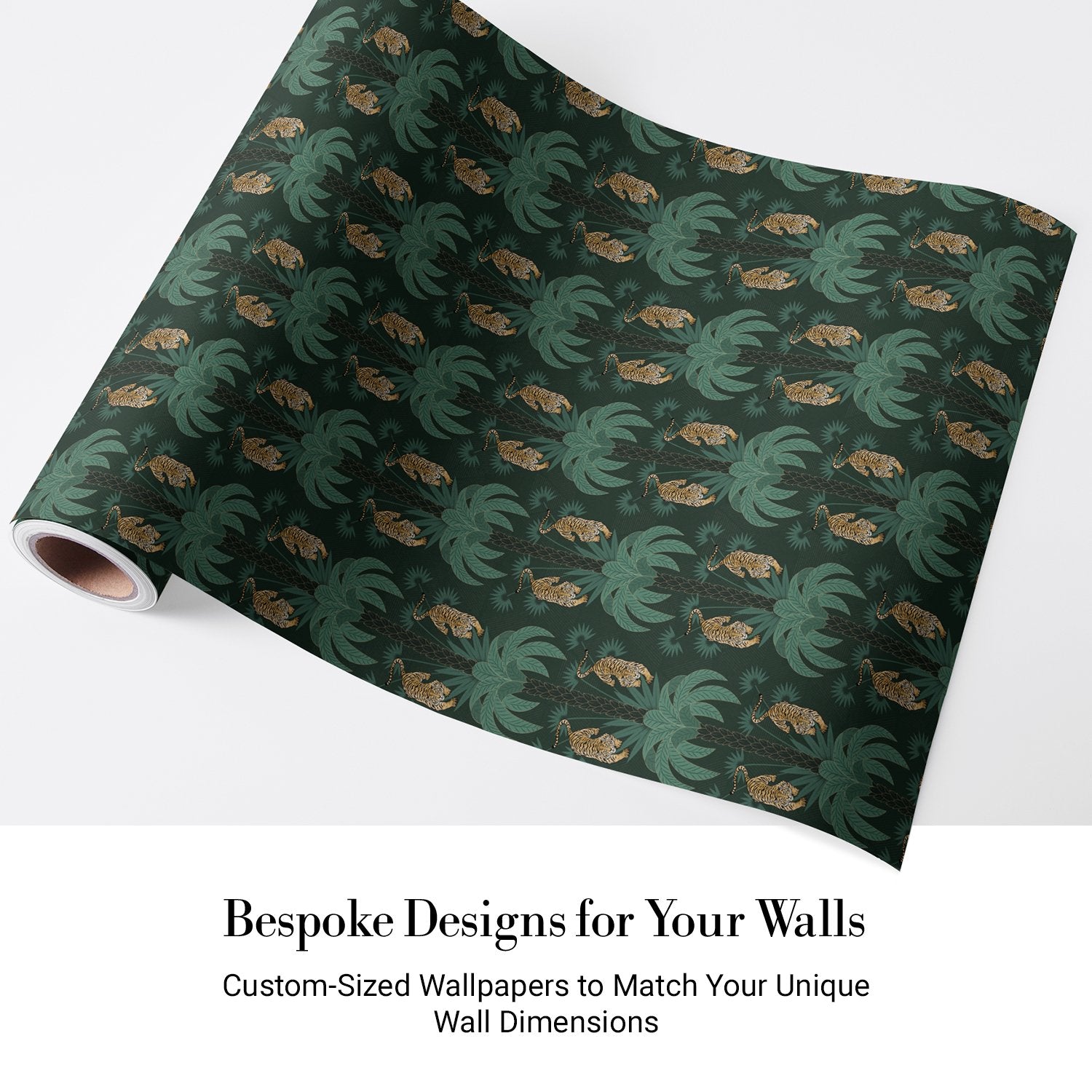 Repeating emerald green palm trees with golden tigers create luxurious tropical damask pattern - view 4 - final
