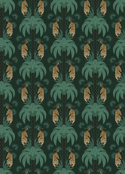 Repeating emerald green palm trees with golden tigers create luxurious tropical damask pattern - view 6 - repeat-original - final