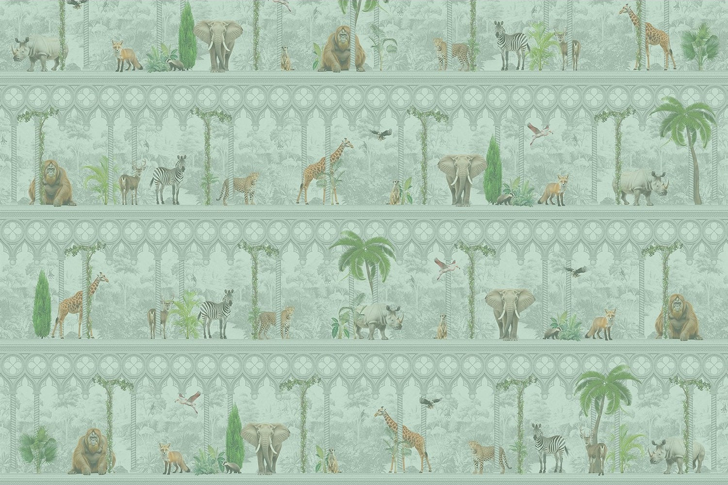 "Tropical wildlife safari oasis lea - tropical wallpaper mural-inequal final"