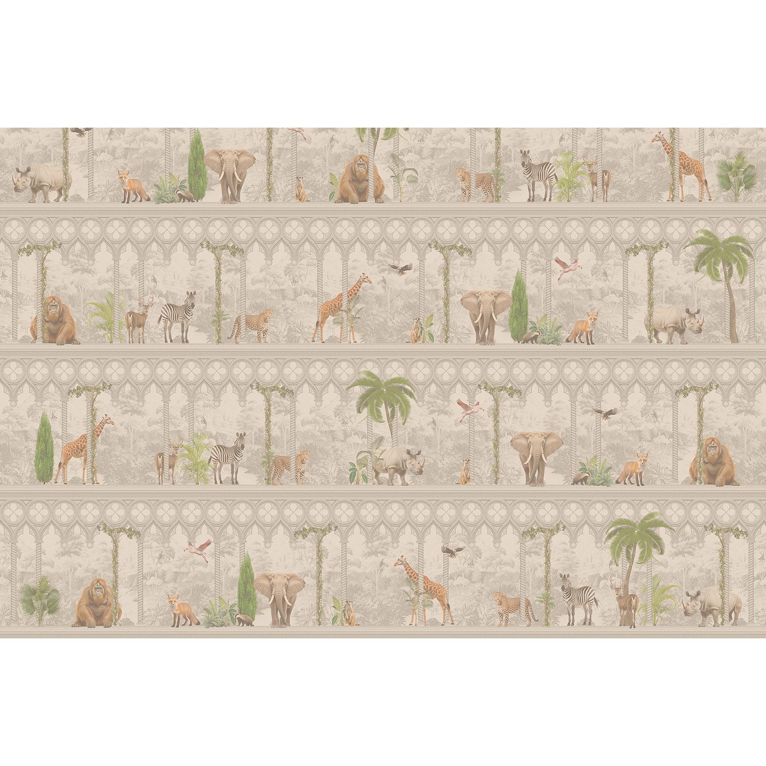 "Tropical wildlife safari oasis lea - tropical wallpaper mural-equal final"