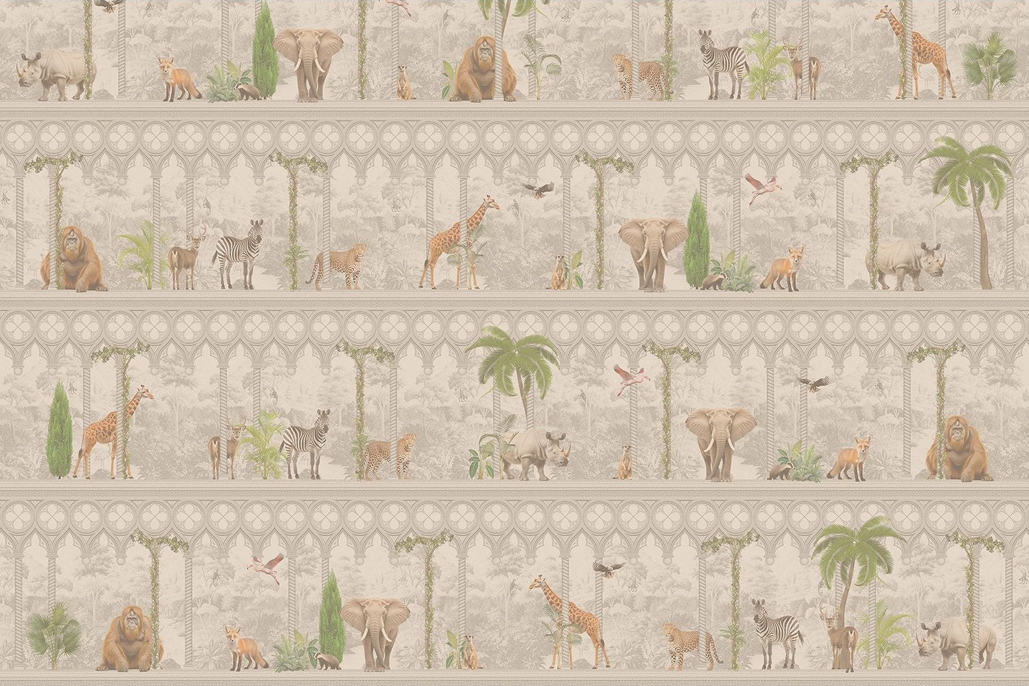 "Tropical wildlife safari oasis lea - tropical wallpaper mural-inequal final"