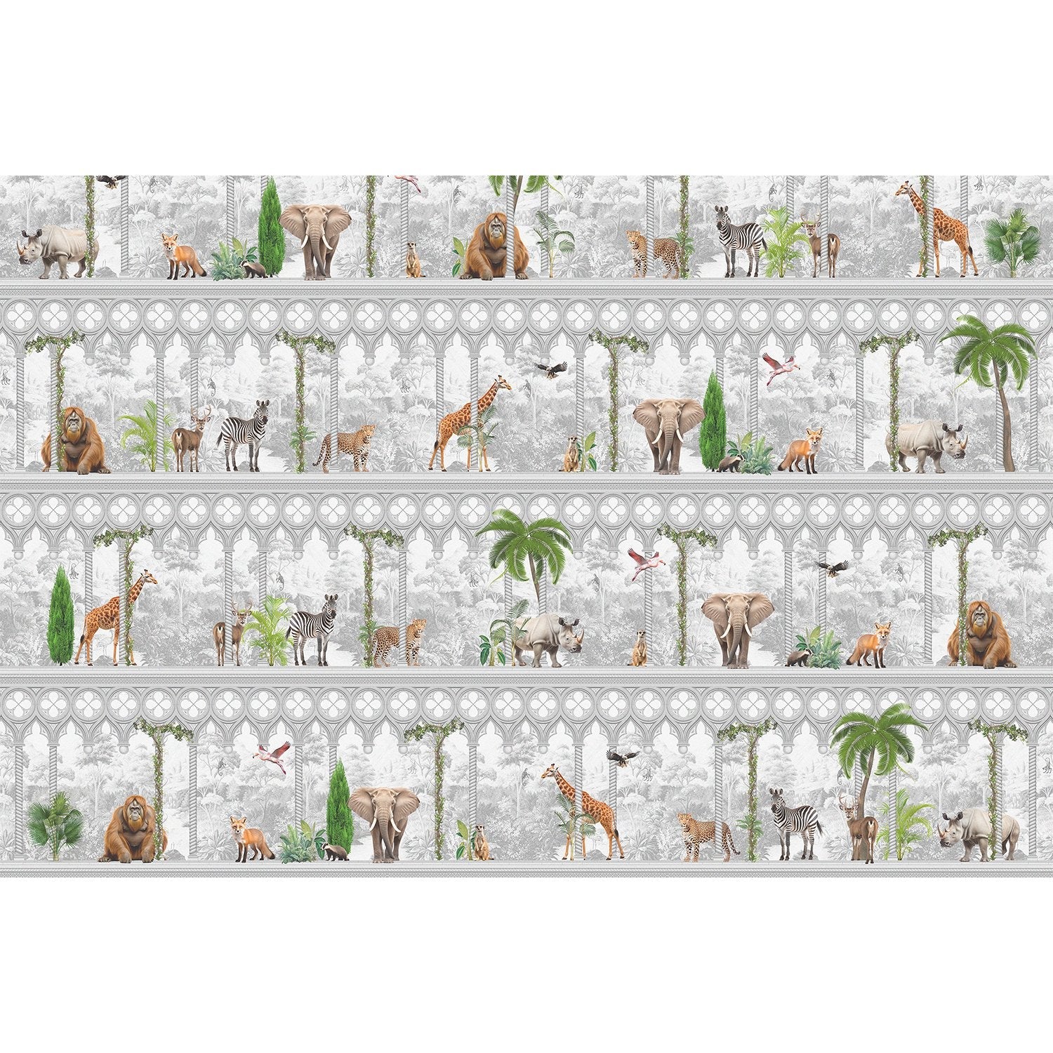 "Tropical wildlife safari oasis lea - tropical wallpaper mural-equal final"