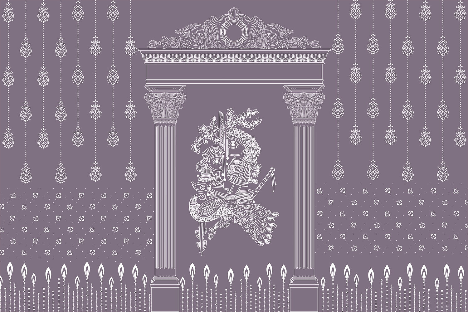 Radha Krishna mural in purple - religion wallpaper mural-inequal final
