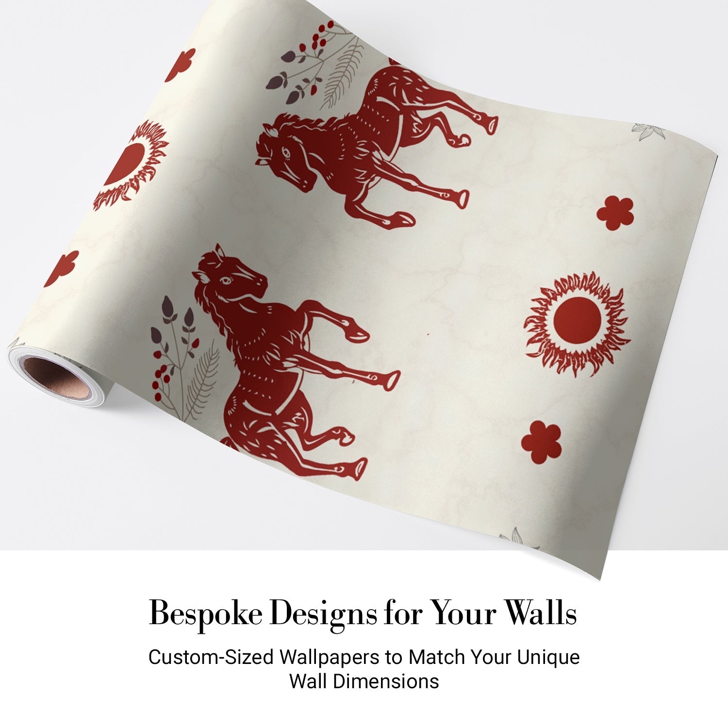 Symmetrical red horse silhouettes with decorative floral borders in traditional folk art style - view 5 - final