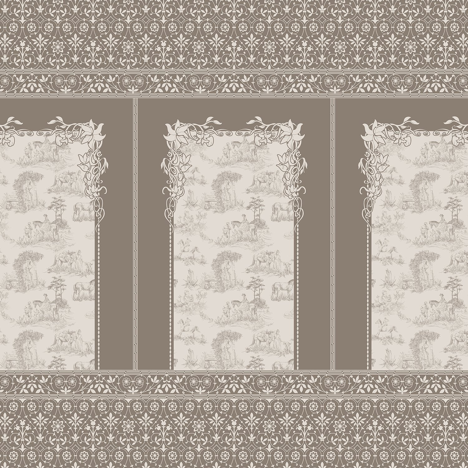 Classic French toile panels with ornate damask border in navy and white color scheme - view 14 - final