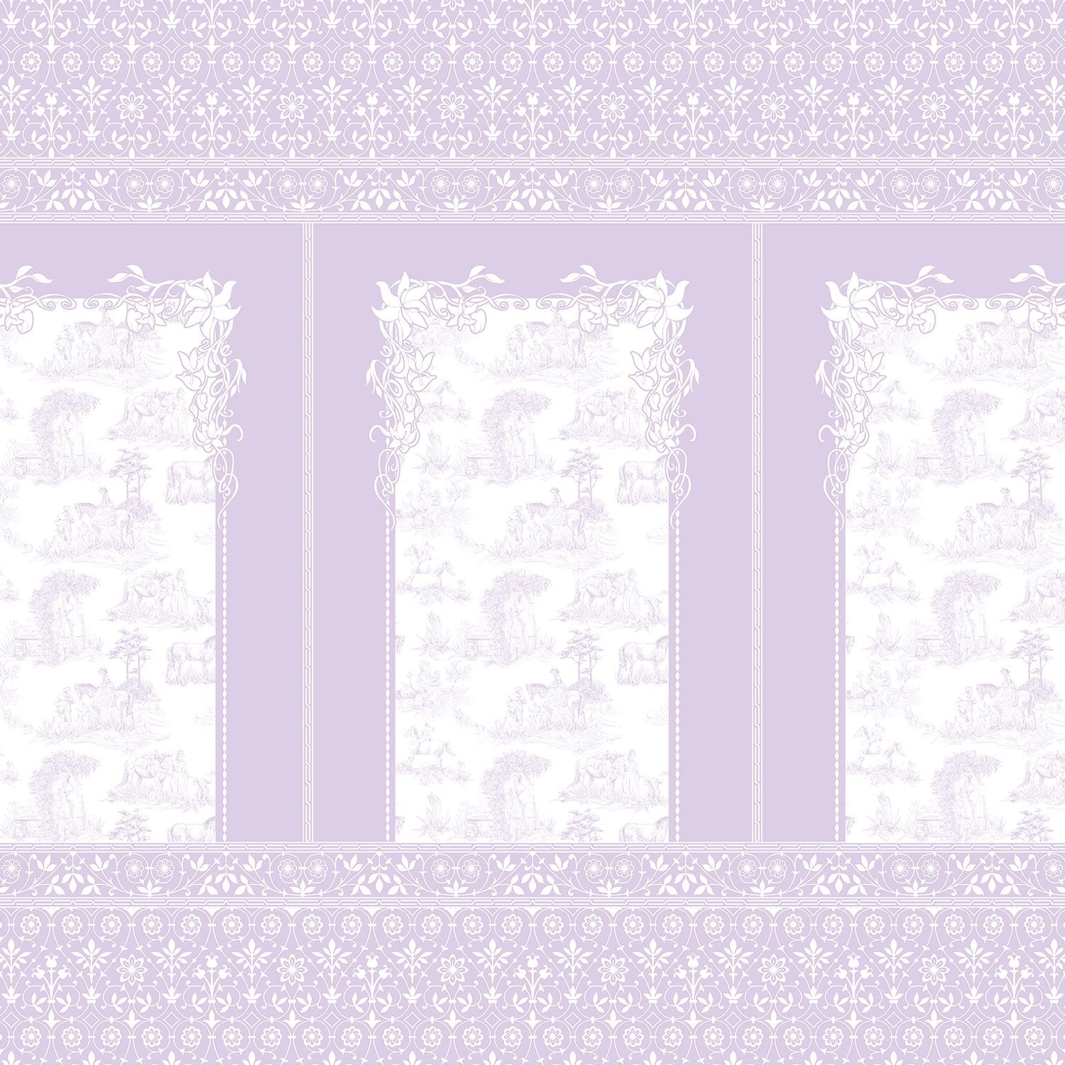 Classic French toile panels with ornate damask border in navy and white color scheme - view 22 - final