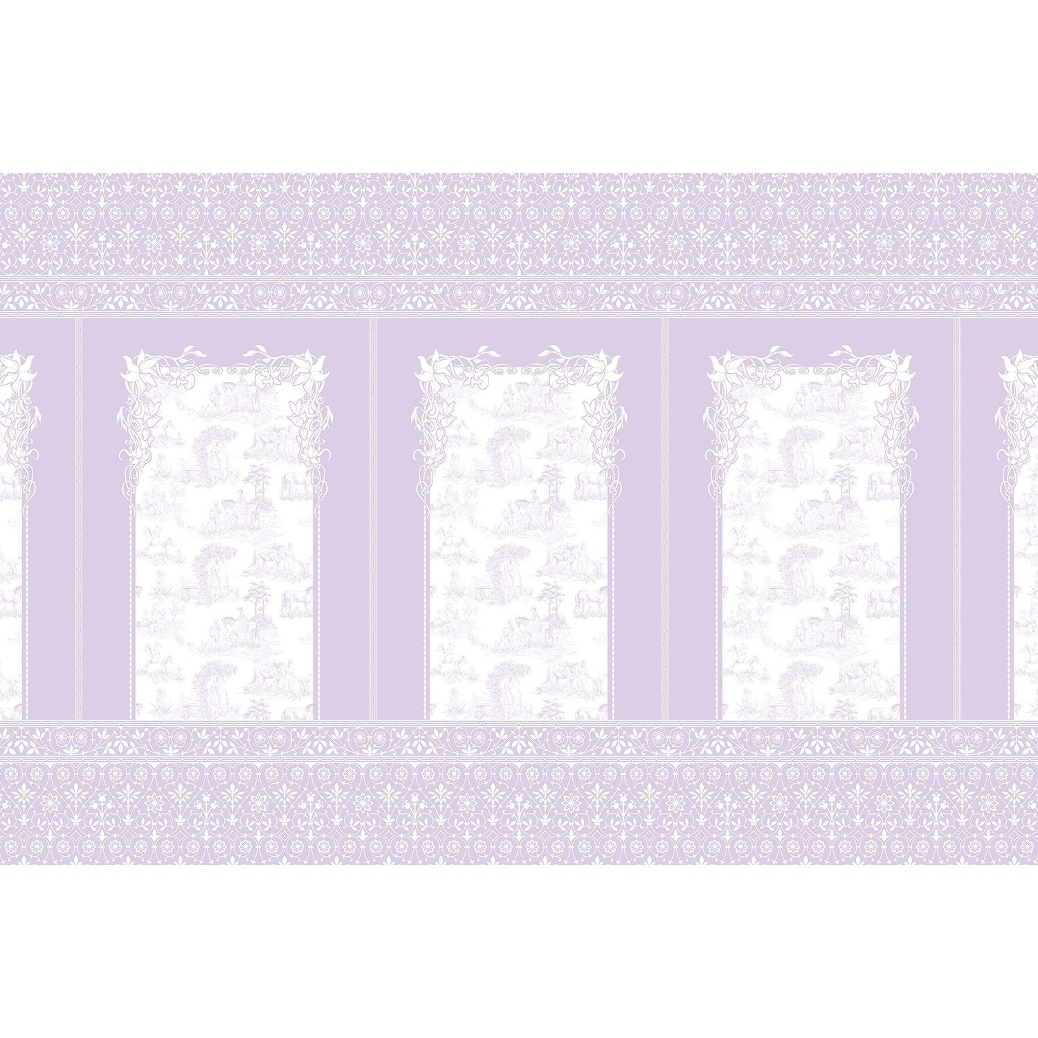 Classic French toile panels with ornate damask border in navy and white color scheme - view 23 - mural-equal - final