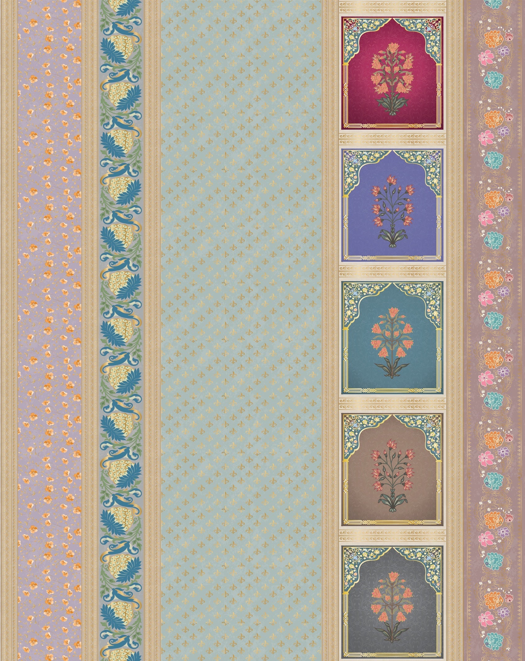 Vertical stripes with multicolored arch motifs in beige, creating elegant retro architectural details - view 11 - repeat-original - final