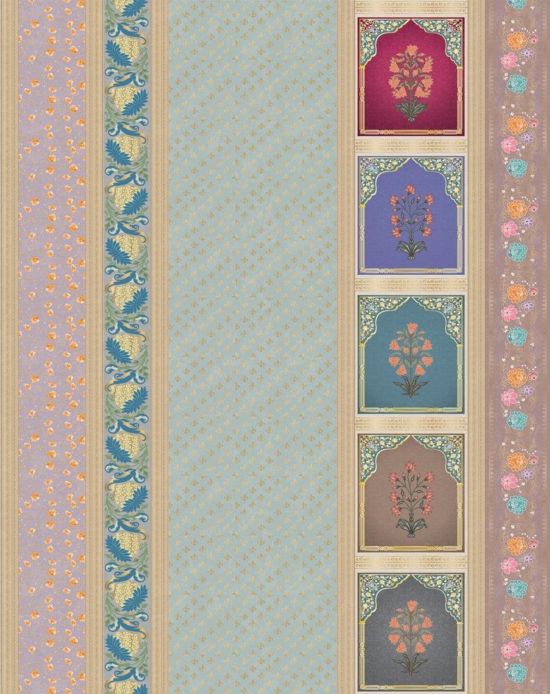 Vertical stripes with multicolored arch motifs in beige, creating elegant retro architectural details - view 12 - repeat-small - final